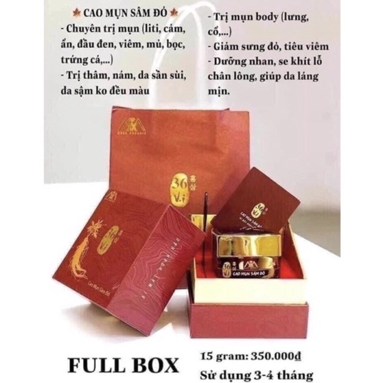 [chính hãng] Cao mụn sâm đỏ 36 vị hộp size to 15gr