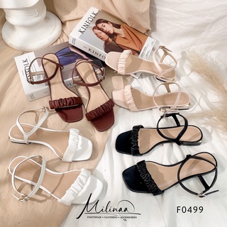 GIÀY SANDAL NỮ GÓT VÀNG 2P MỘT QUAI NGANG NHÚN HẬU GÀI HỞ GÓT F0499