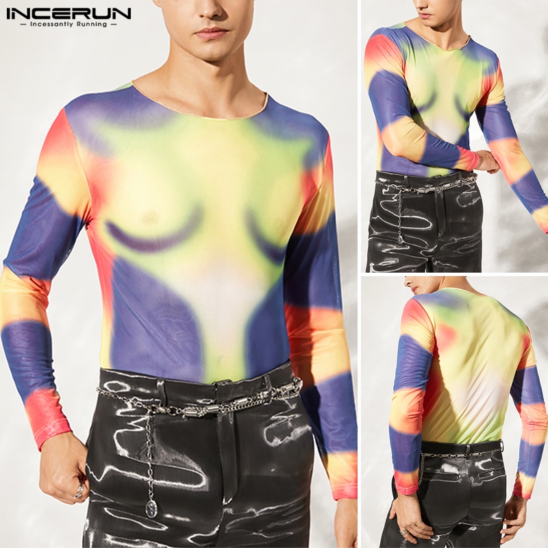 Áo thun INCERUN tay dài cổ tròn in hình hoa cho nam