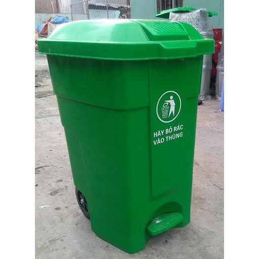 Thùng rác nhựa HDPE 70L có bánh xe và đạp chân