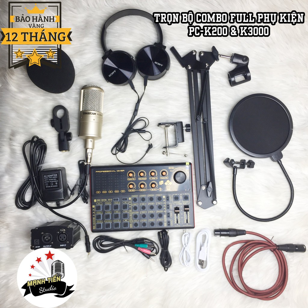 [tặng full phụ kiện] Combo Mic Thu Âm K200 + Sound Card K3000 + full phụ kiện livestream karaoke thu âm xịn sò bh 12th