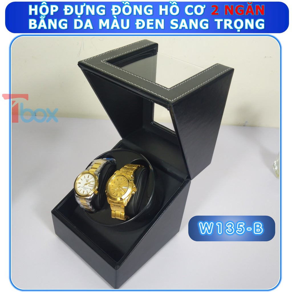 Hộp đựng Đồng hồ cơ 2 xoay Hộp xoay Đồng hồ cơ xoay 4 chế độ cao cấp Hộp lắc Đồng hồ cơ bằng gỗ màu đen piano sang trọng