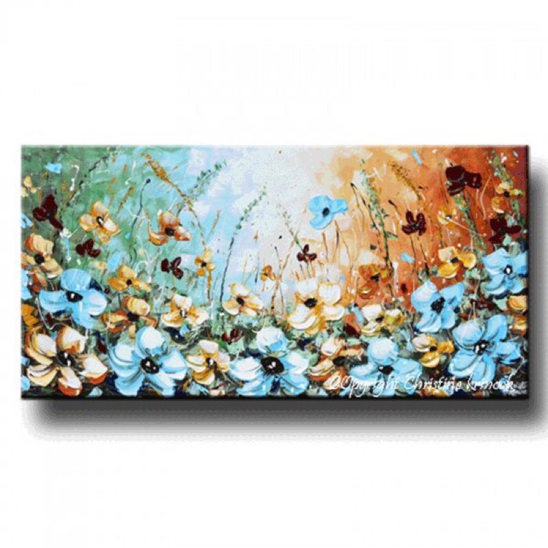 Tranh treo tường sơn dầu vẽ tay mẫu hoa trừu tượng kèm khung và móc treo tranh kích thước 70*140cm.