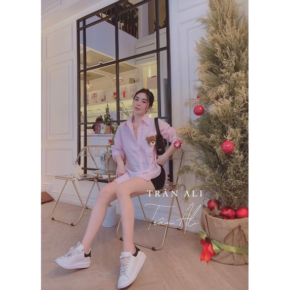 Áo sơ mi kẻ túi gấu form rộng
