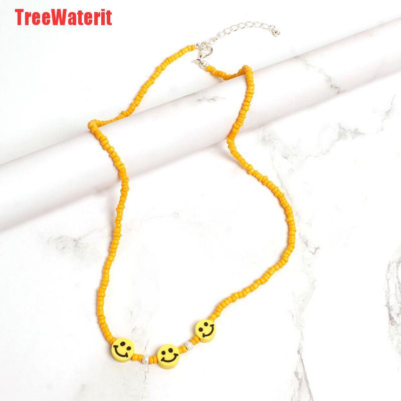 TreeWaterit Bohemia Colorful Beads Smile Face Choker Necklace Clavicle Summer Jewelry Gift