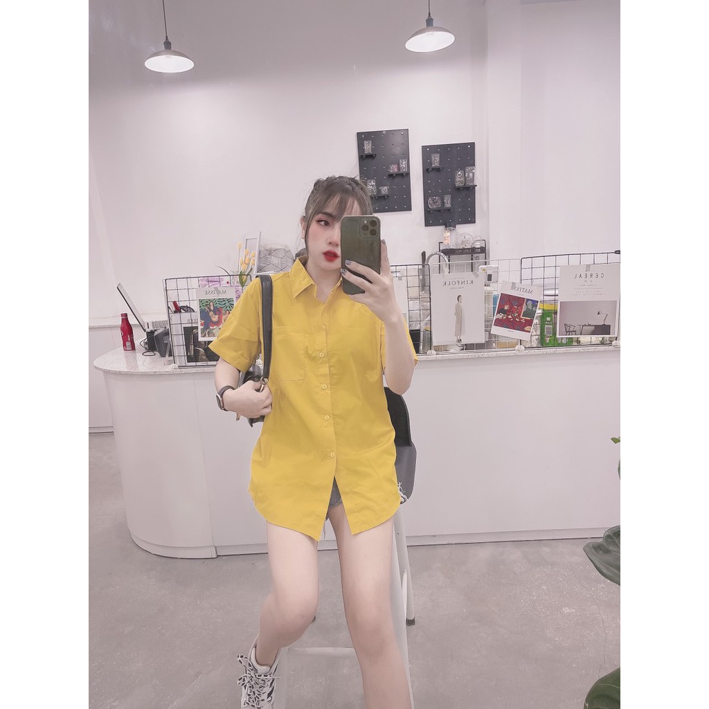 áo sơ mi nữ tay ngắn trơn nhiều màu túi Gu cá tính | BigBuy360 - bigbuy360.vn