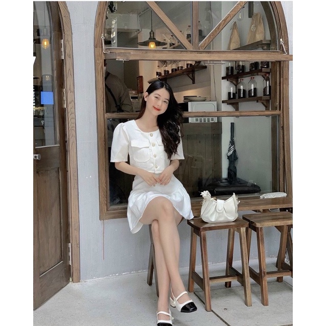 Sét Dạ Ngắn Trắng Váy Chun Xoè JARI-CLOTHES Đuôi Cá Tay Lửng Dễ Thương Phong Cách Hàn Quốc