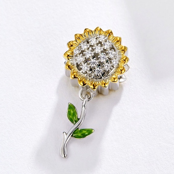 BAMOER Hạt Charm BạC 925 Hình Hoa Hướng Dương Nhiều Màu Sắc