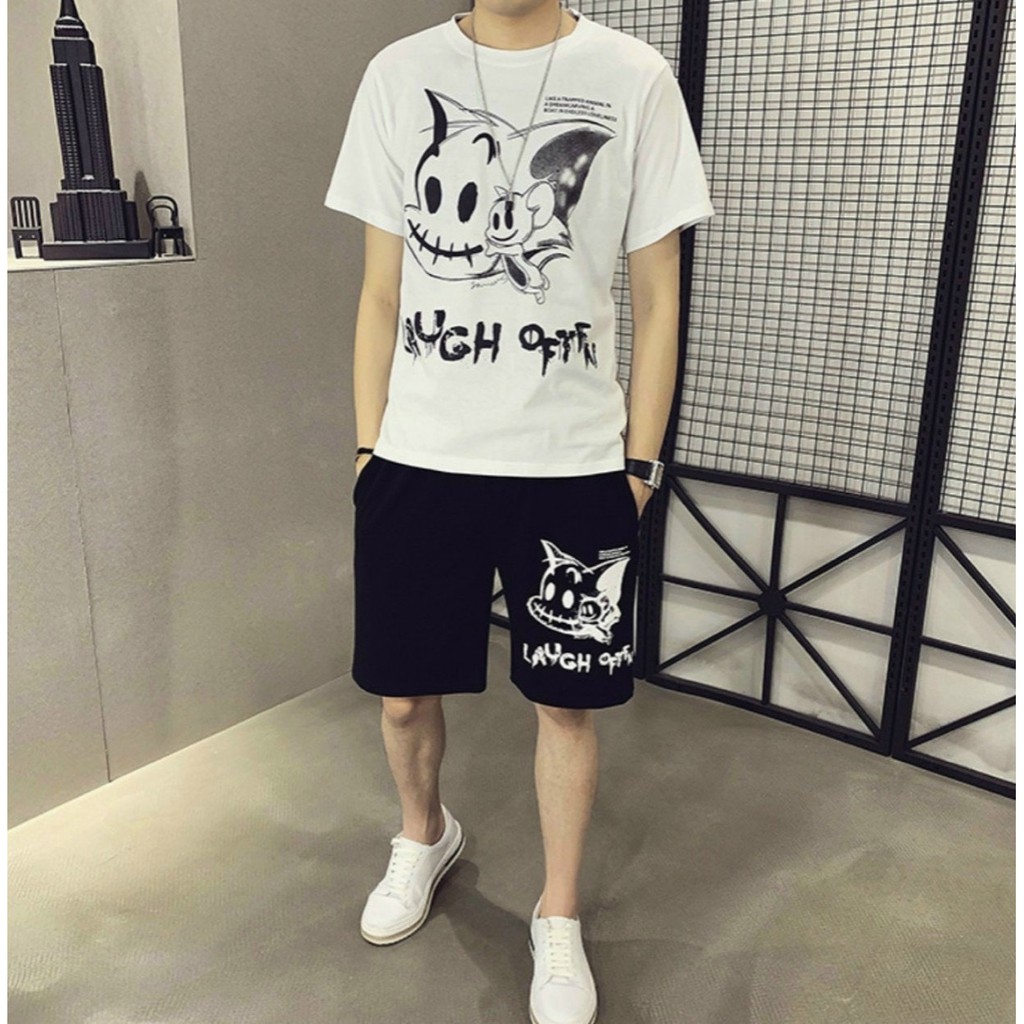 Bộ quần áo thể thao nam, set đồ thể thao nam chất vải thun mát mẻ,năng động thoải mái mùa họa tiết LAUGH