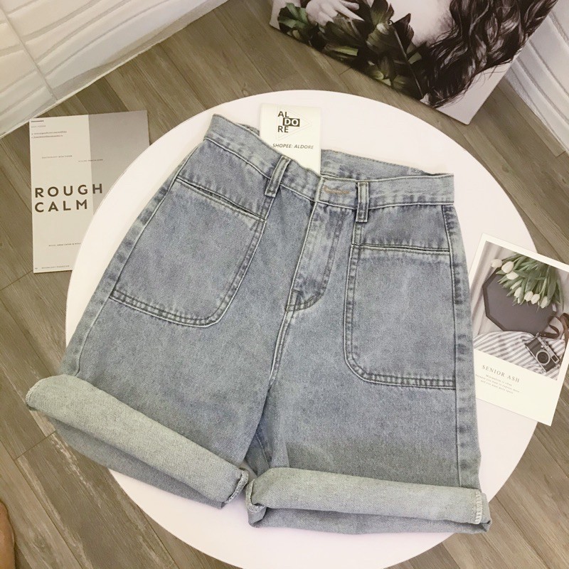 Quần short jean nữ lửng ống rộng cạp cao MSHA4