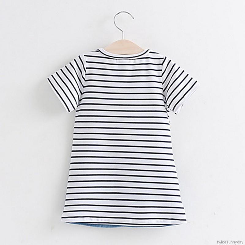 Đầm Denim Ngắn Tay In Hình Chuột Mickey Dễ Thương Cho Bé Gái