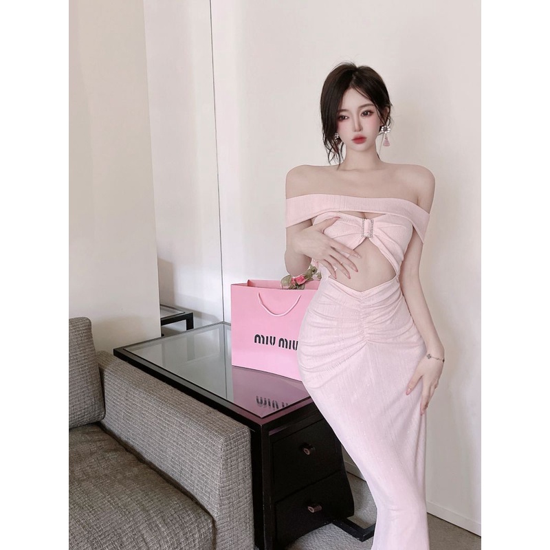 Đầm Ôm Hông Khoét Vai Quyến Rũ Màu Trơn Mới