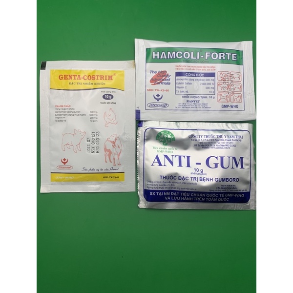 Combo Hamcoli + genta + anti gum 10g - phân xanh, phân trắng, phân vàng... dùng tốt cho gà, vịt, ngan, heo, trâu, bò