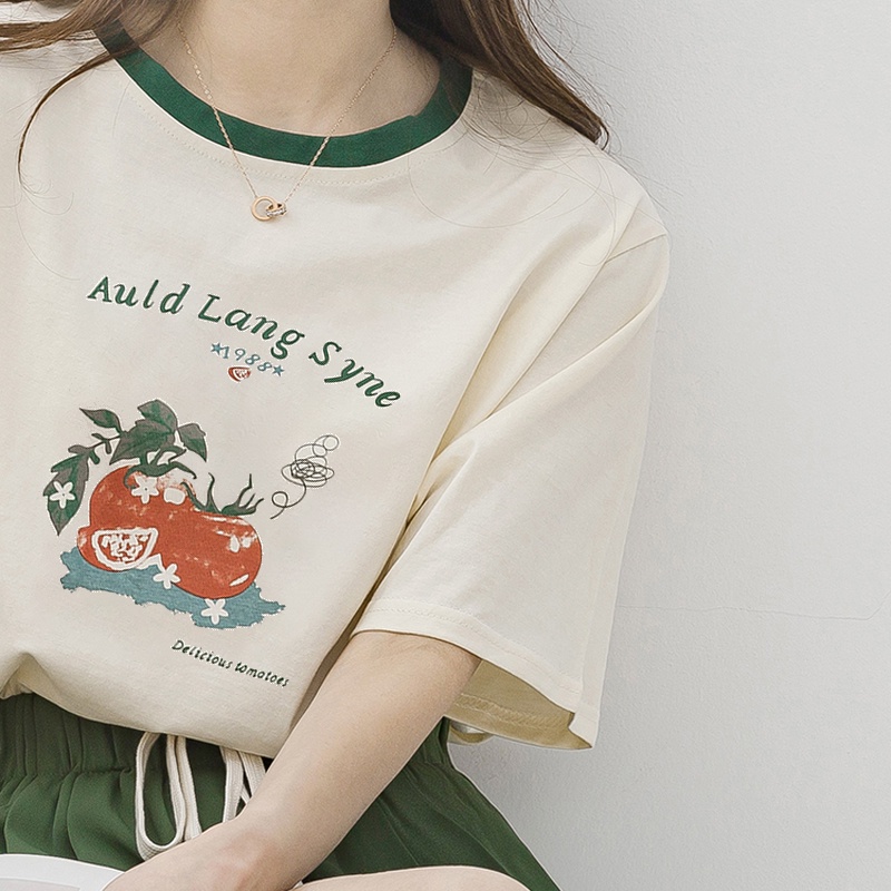 Áo Thun Dáng Rộng Cổ Tròn Ngắn Tay In Hình Phong Cách Cổ Điển Thời Trang Mùa Hè 52618