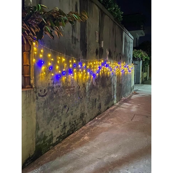 Đèn Thả Trang Trí Điểm Xanh Dương 12 Mét 60 Sợi Chống Thấm Nước, Đèn rèm trang trí noel, quán cafe, ban công