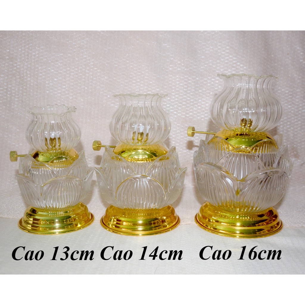 Đèn dầu hoa sen trắng trong suốt thờ cúng bàn thờ