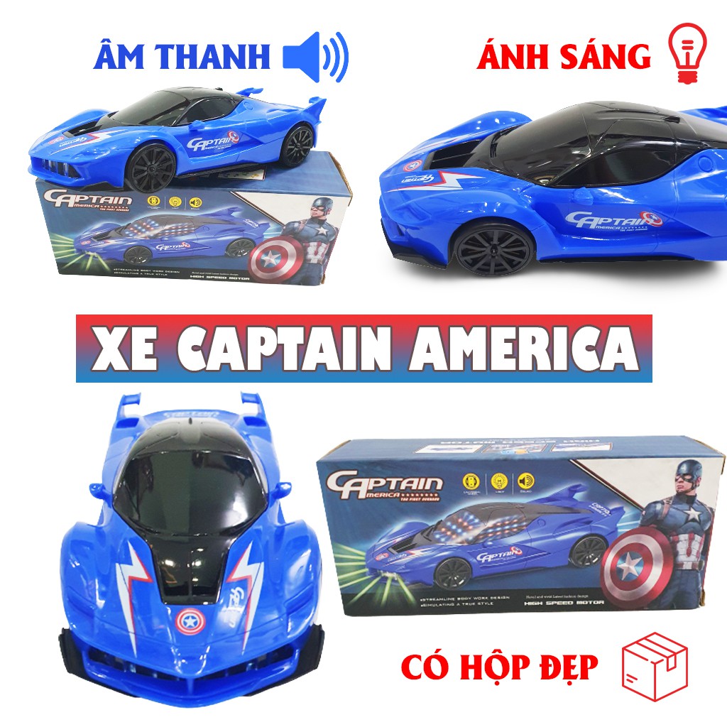 Xe Đồ Chơi Chạy Pin Có Âm Thanh Ánh Sáng Xe Hơi Captain America Màu Xanh Có Hộp Siêu Đẹp Cho Bé Trai