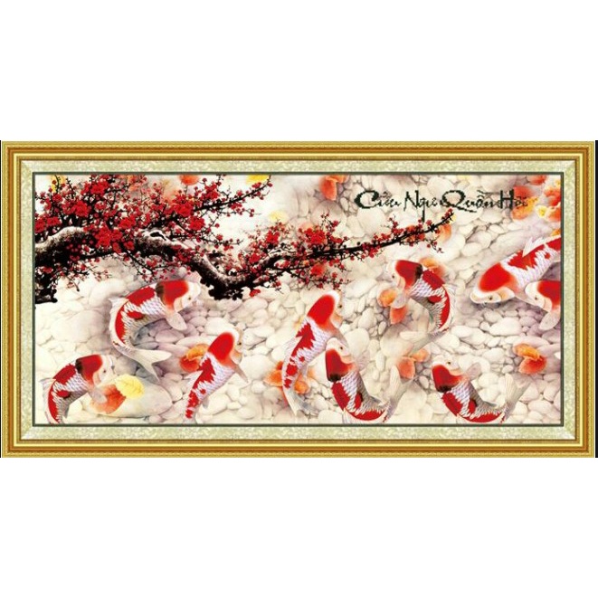 tranh thêu cửu ngư quần hội 223211 (130×65) cá 222999 (99x52)