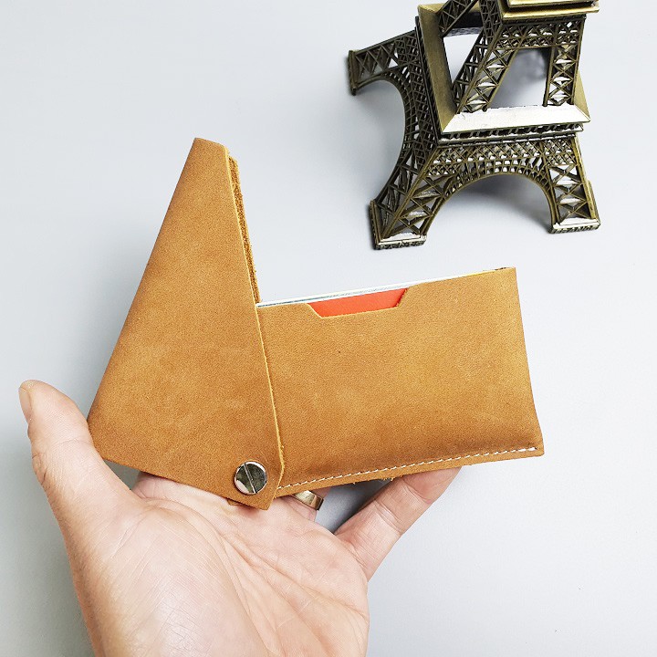 Ví card da bò sáp; Ví thẻ nam nữ da bò thật MN119VB   - 100% da bò thật, BH 3 năm