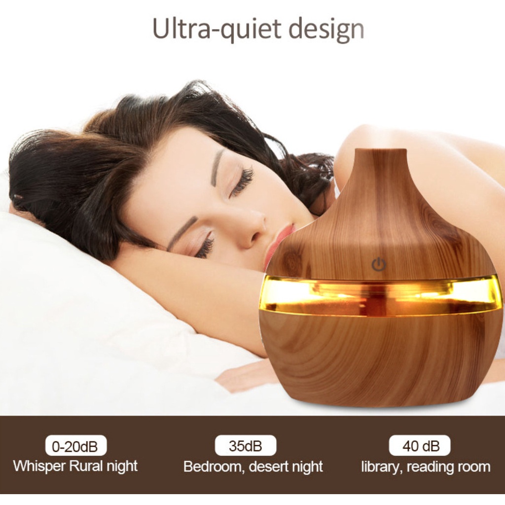 Máy Xông Tinh Dầu Phòng Ngủ Aroma 330ml Khuếch Tán Phun Sương Toả Hương Tạo Độ Ẩm Có Đèn LED Đổi Màu Thay Thế Đèn Ngủ