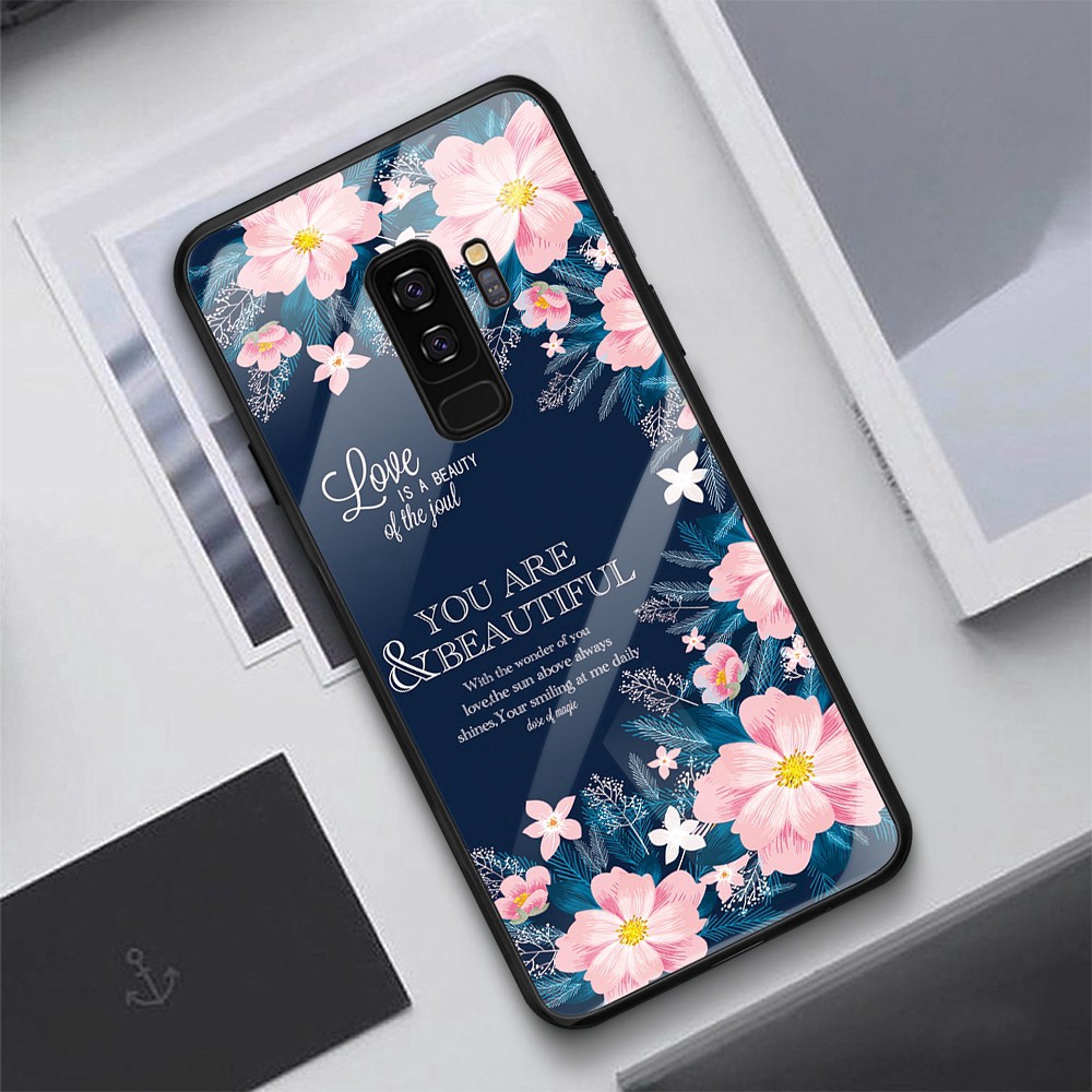 Ốp điện thoại mặt kính cường lực in hình sơn vẽ đẹp mắt cho Samsung Galaxy S9 S8 Plus Note 8