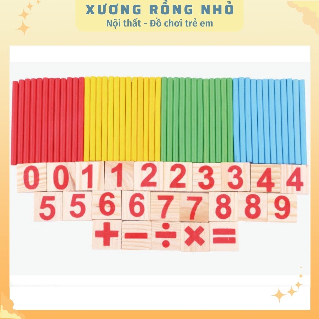 Bộ que tính học toán bằng gỗ - bảng tính que học toán cho bé - đồ chơi học toán cho bé