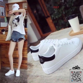 Giầy thể thao nữ trắng gót đen - Video và ảnh thật