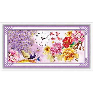 Tranh thêu chữ thập phu thê viên mãn đông hồ kt 74x37cm