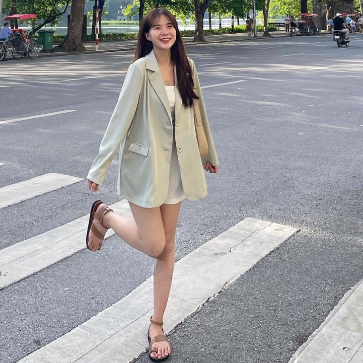 Áo blazer nữ 1 lớp dài tay phong cách Hàn Quốc có đệm vai, Vest nữ blazer khoác ngoài đẹp sang chảnh