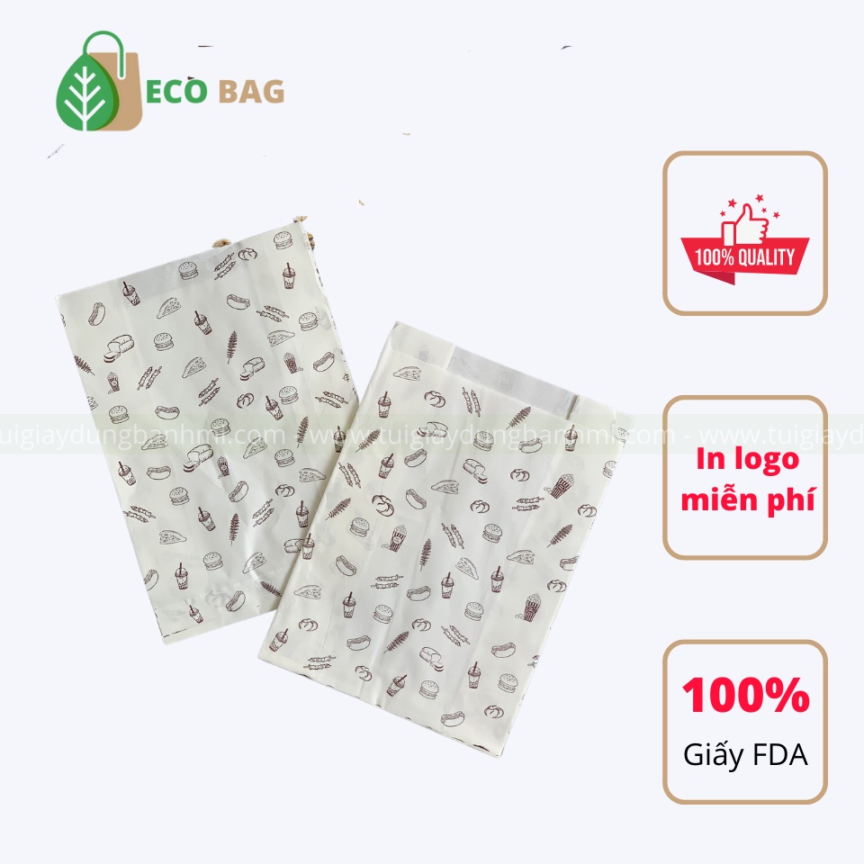 100 Túi Giấy ĐỰNG BÁNH Hamburger, bánh bao, gà rán, khoai lắc BM-24. size 20x14x7cm - Giấy Thực Phẩm Kraft 45gms