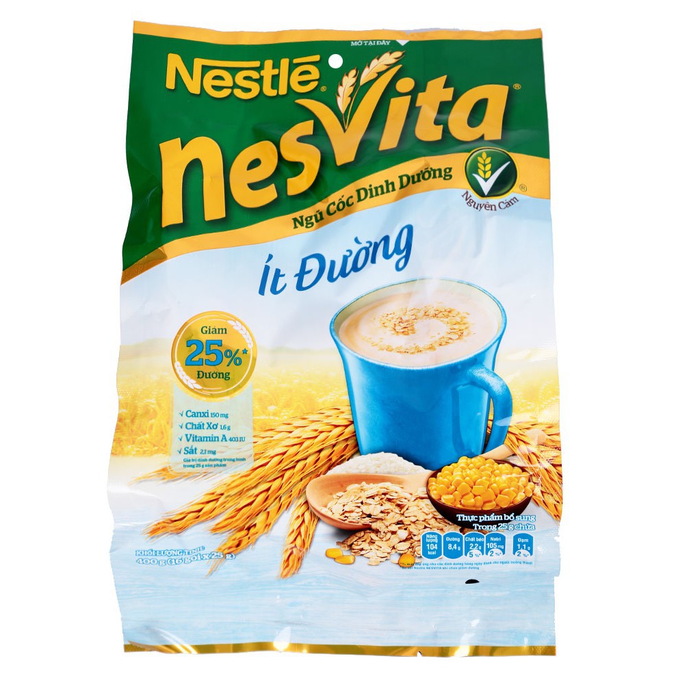 Ngũ Cốc Dinh Dưỡng Nguyên Cám Ít Đường /có đường NesVita Nestlé Gói 400g