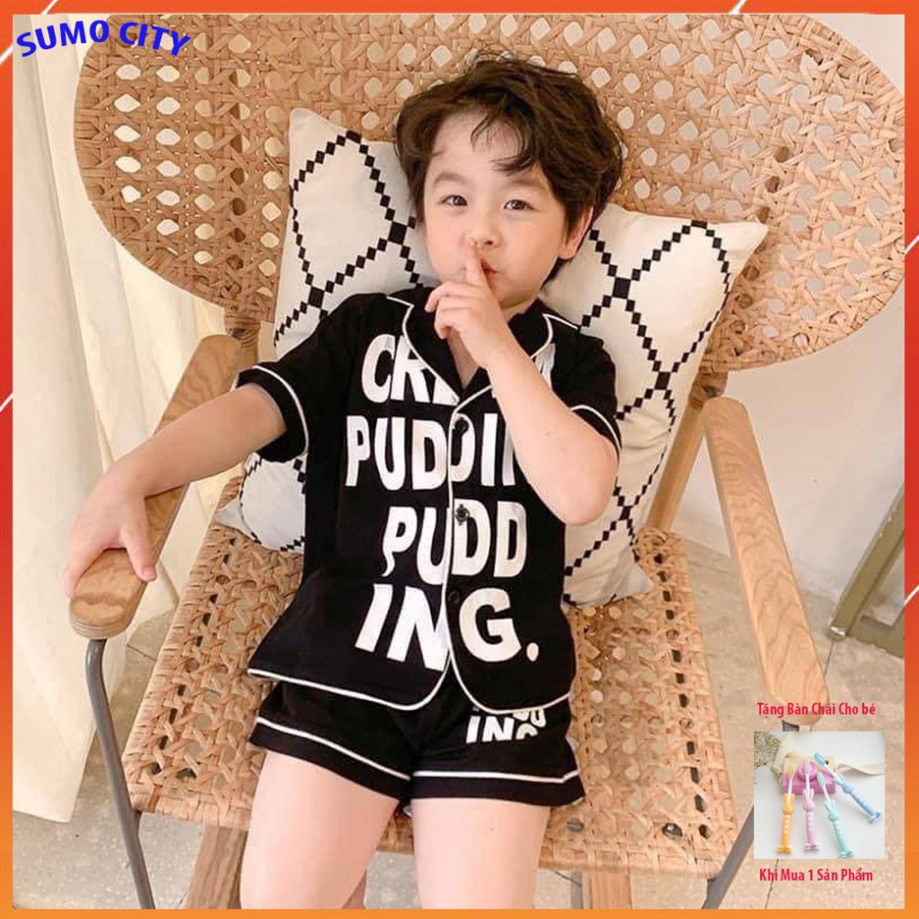 Pijama Cộc Tay Cho Bé Chất Lụa Cao Cấp In Chữ Cực Cute SÂU SHOP, Đồ Ngủ Lụa Cộc Tay Trẻ Em Từ 6-27Kg