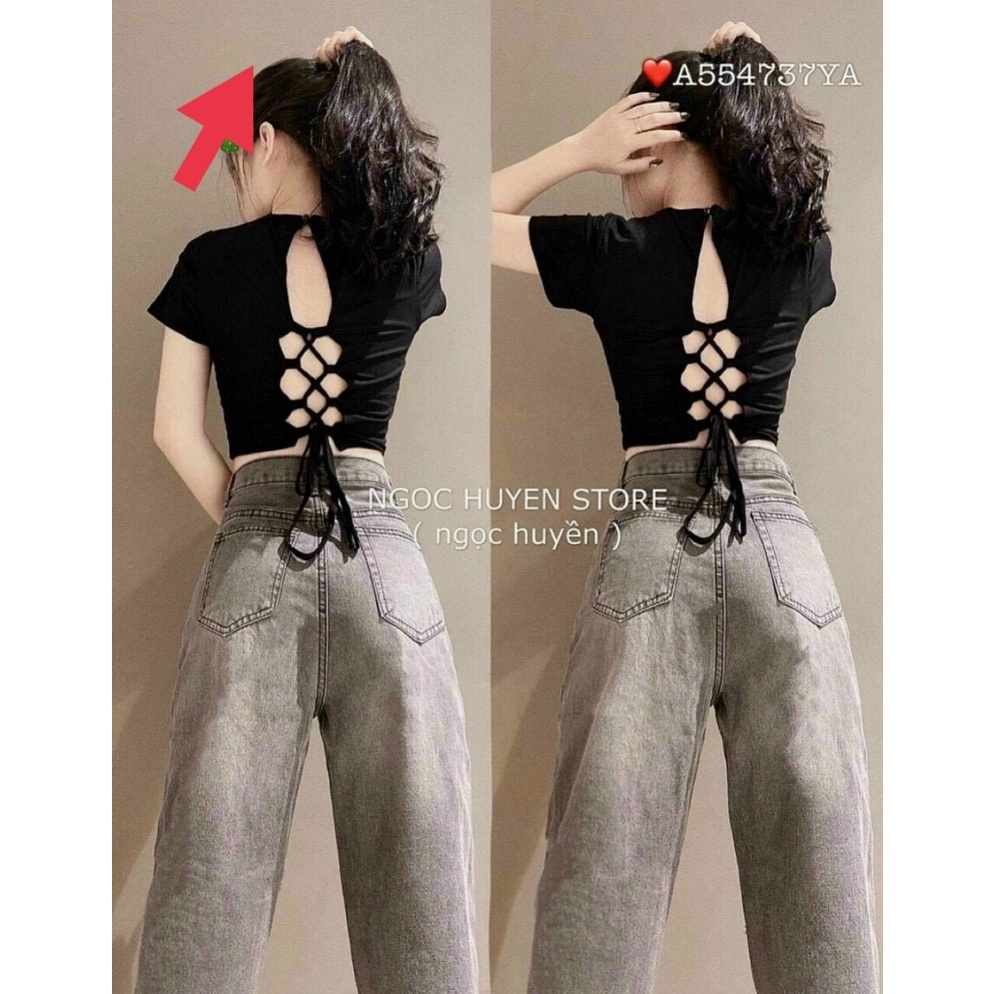 Áo Thun Kiểu Nữ Croptop Đan Dây Sau Lưng