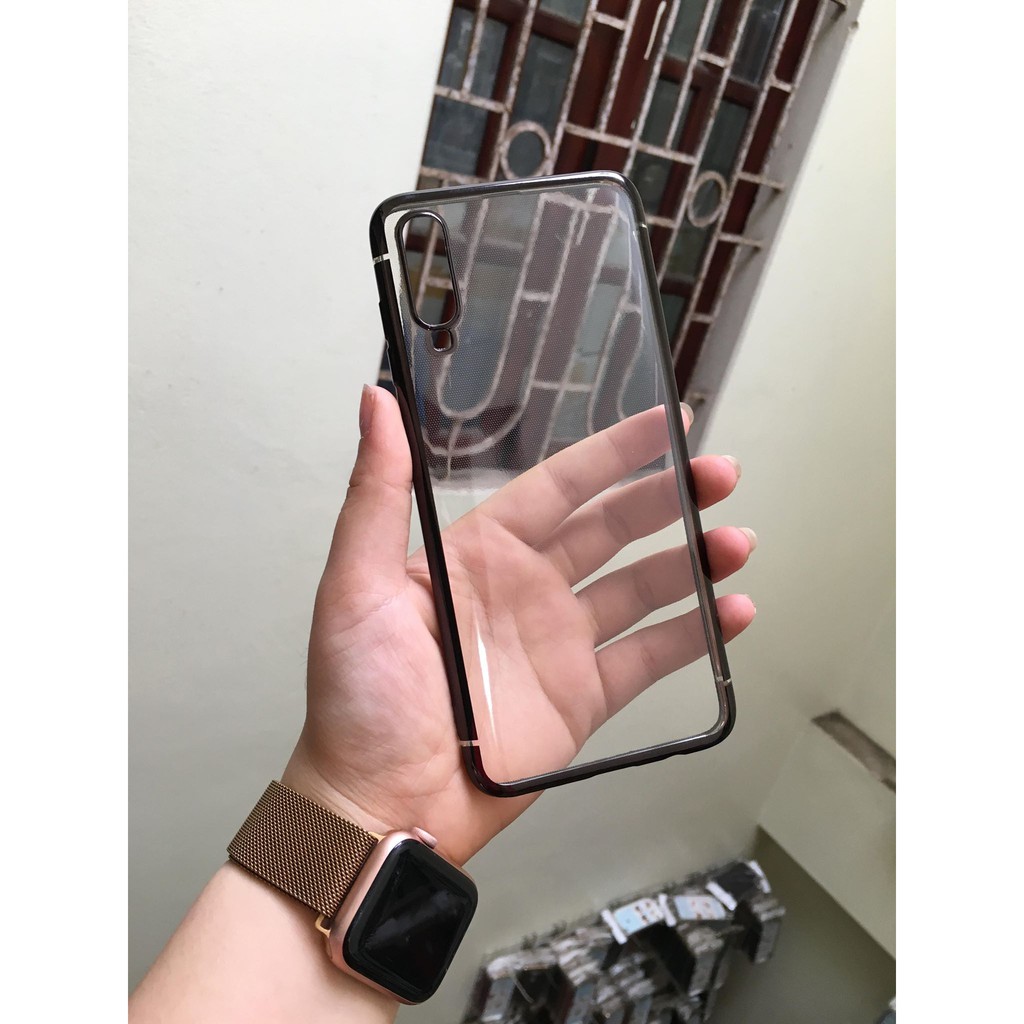 Ôp lưng dẻo Xi viền màu cho Galaxy A50 Tặng kính cường lực