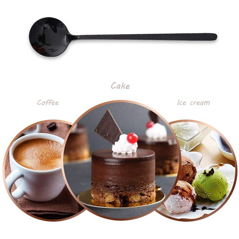 Set 12 Muỗng Cà Phê Mini Mạ Màu Đen Tay Cầm Mờ Dùng Để Uống Trà / Kem / Bánh Tráng Miệng