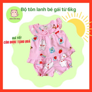 Đồ bộ bé gái tôn lanh mát mẻ siêu xinh cho bé từ 4-9kg