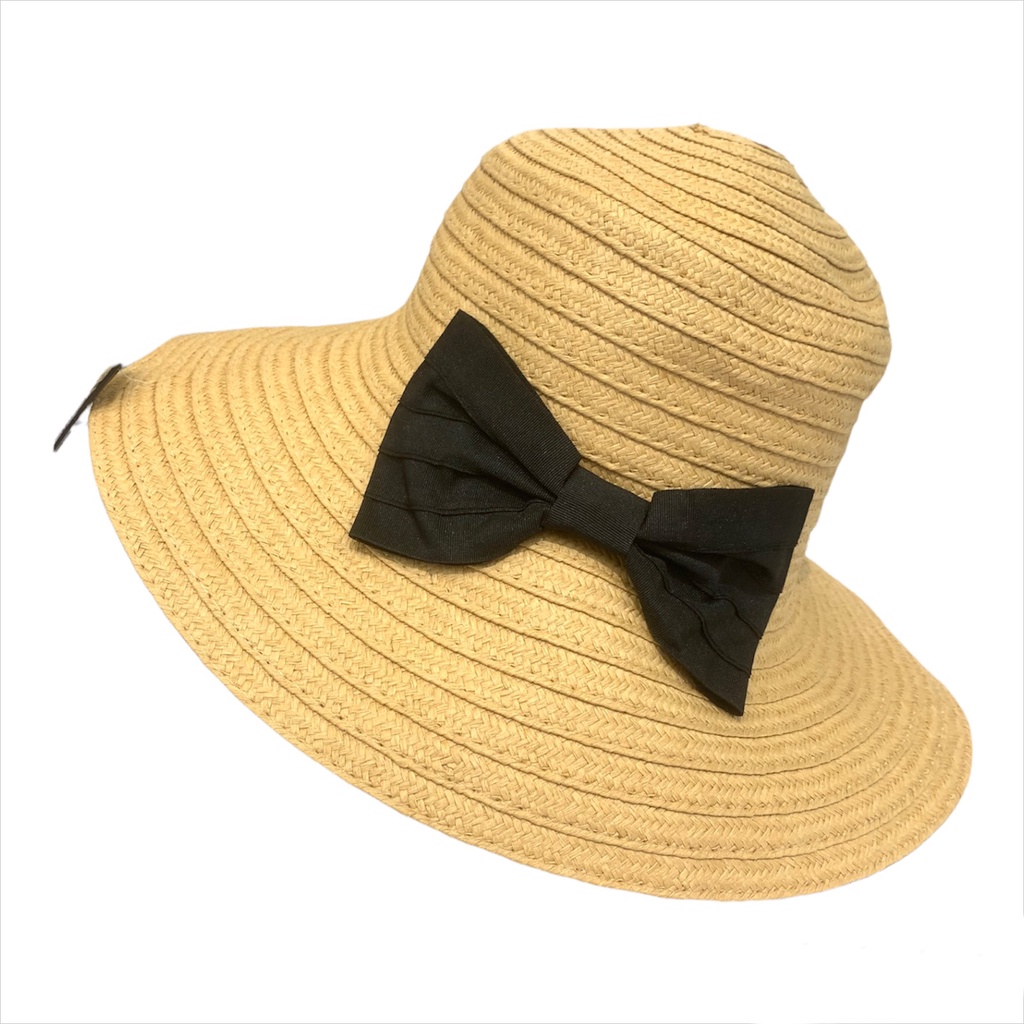 Daiso Mũ Vành Rộng 57cm màu Vàng có Nơ Đen