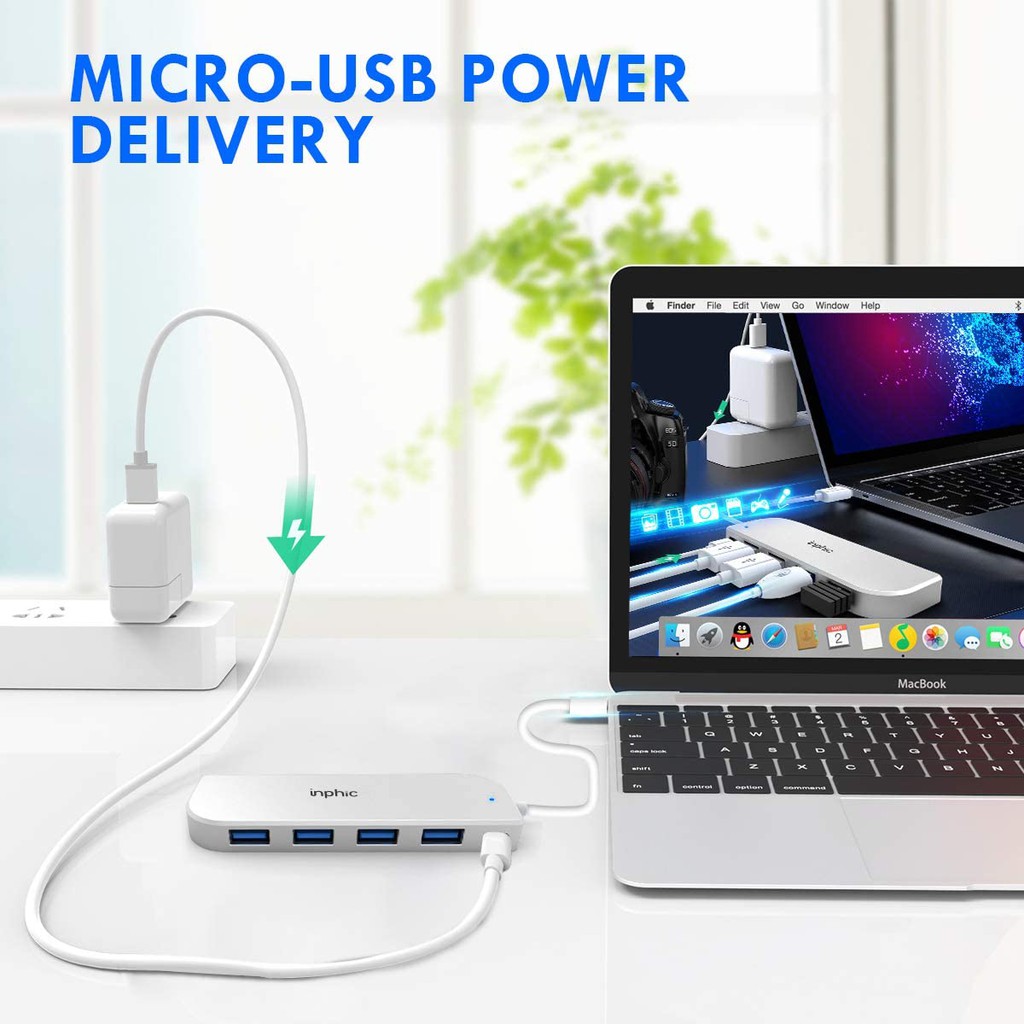 Bộ chia cổng USB Hub 5 trong 1 (4 cổng USB và 1 cổng sạc Micro-USB) thương hiệu Inphic Bảo hành 12 tháng