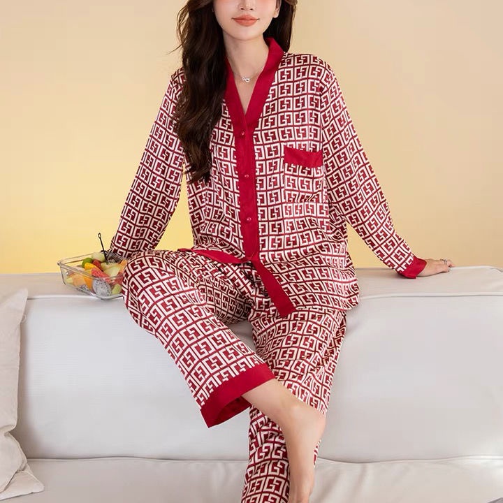 Bộ đồ ngủ tay dài chất lụa băng mỏng cỡ lớn thời trang xuân thu cho nữ