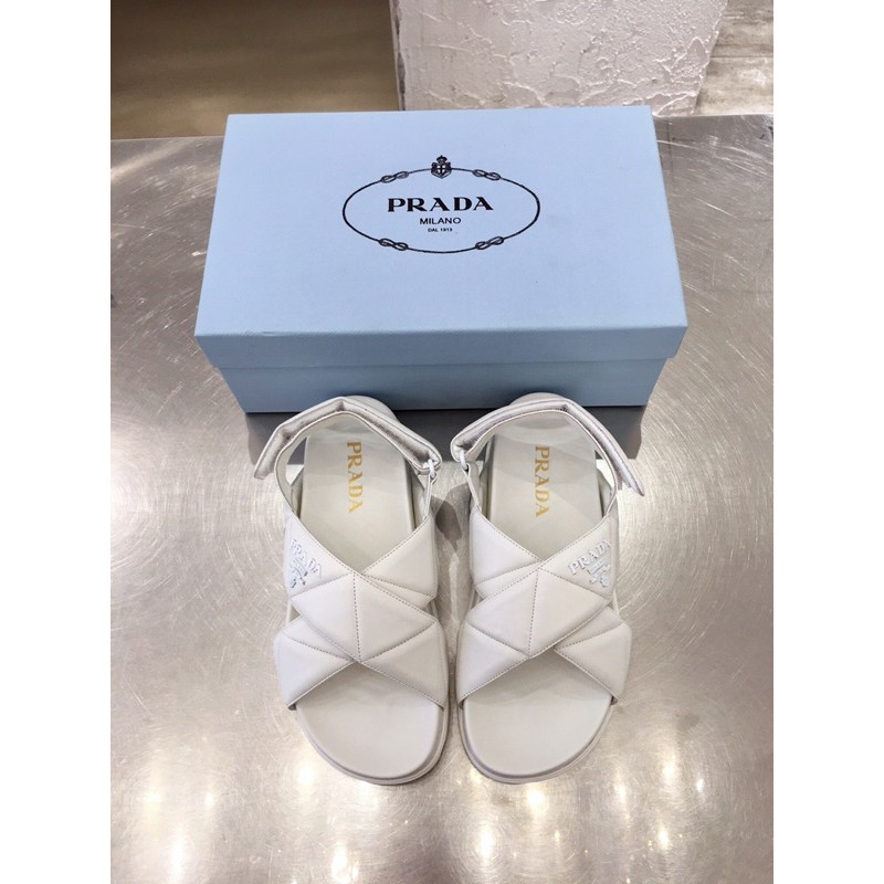 Dép sandal Prada phiên bản đan dây chéo da cừu nhập khẩu logo in nổi đi siêu êm chân