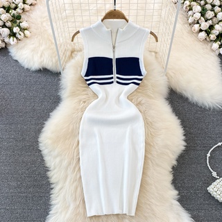 #2200 [Order] Đầm không tay dáng ôm 2 màu chất len dệt