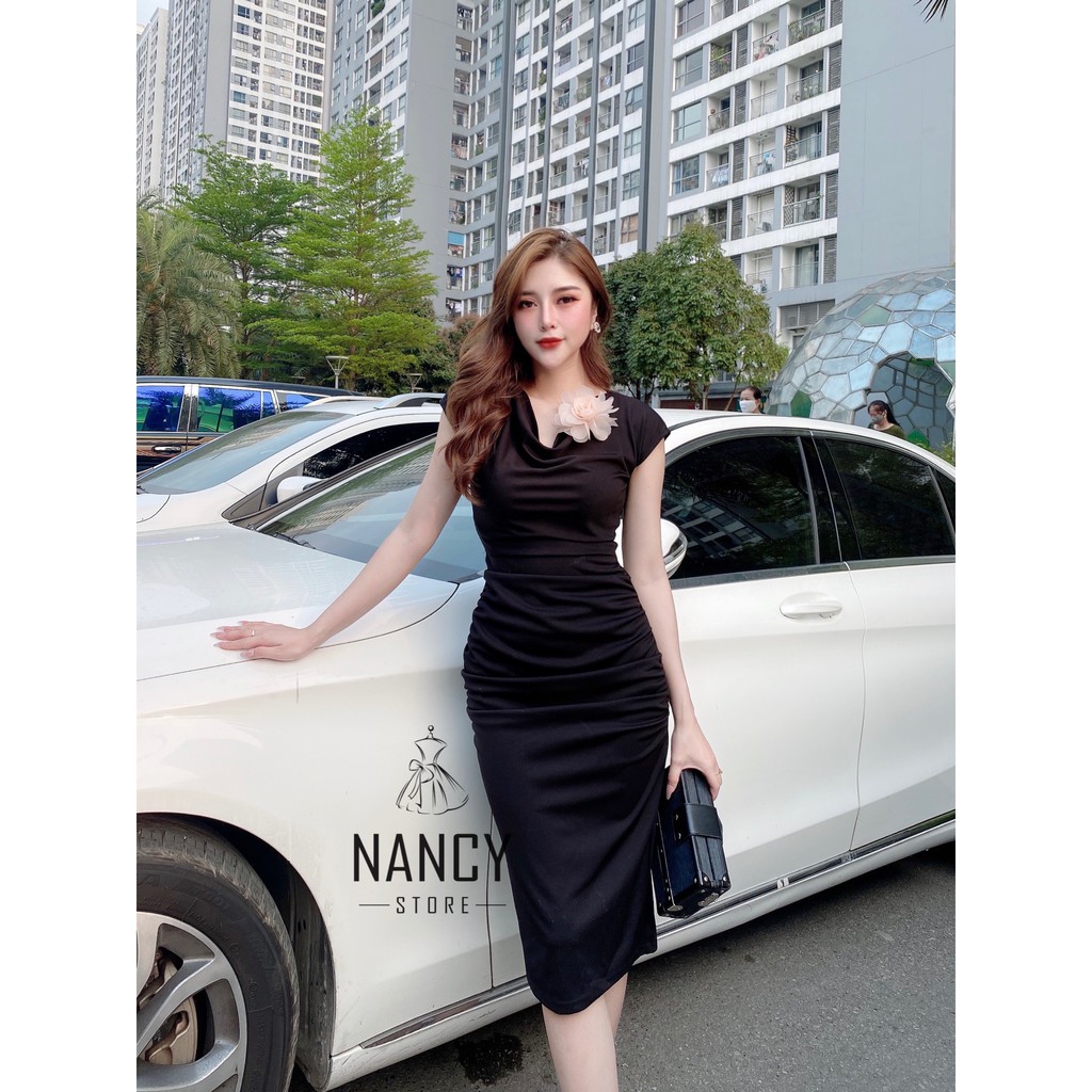 Đầm body cổ chéo,đính hoa dáng ôm tay ngắn, cao cấp sang chảnh dự tiệc công sở màu đỏ Nancy A45 | BigBuy360 - bigbuy360.vn