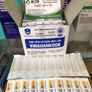 ❤Hộp 100 cây Đầu bơm kim tiêm ép vỉ 26g VINAHANCOOK ĐẦU KIM TIÊM SẠC LẤY THUỐC SỬ DỤNG 1 LẦN 26G của VINAHANCOOK