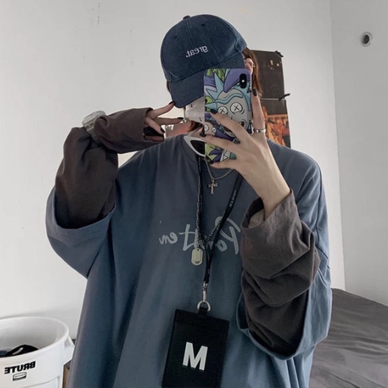 Áo Thun Tay Dài Giả Hai Lớp Phong Cách Hip Hop Hàn Quốc Cho Nam