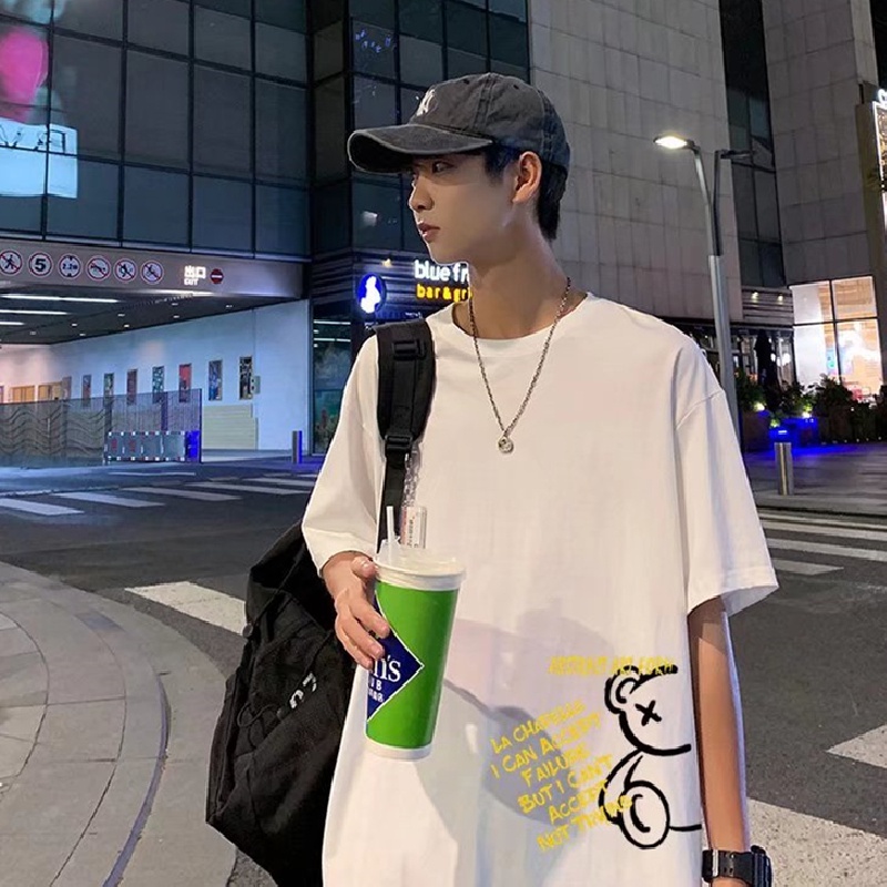 Áo Thun Tay Lỡ In Họa Tiết Hoạt Hình Phong Cách Hàn Quốc Thời Trang Cho Nam Size M-5XL