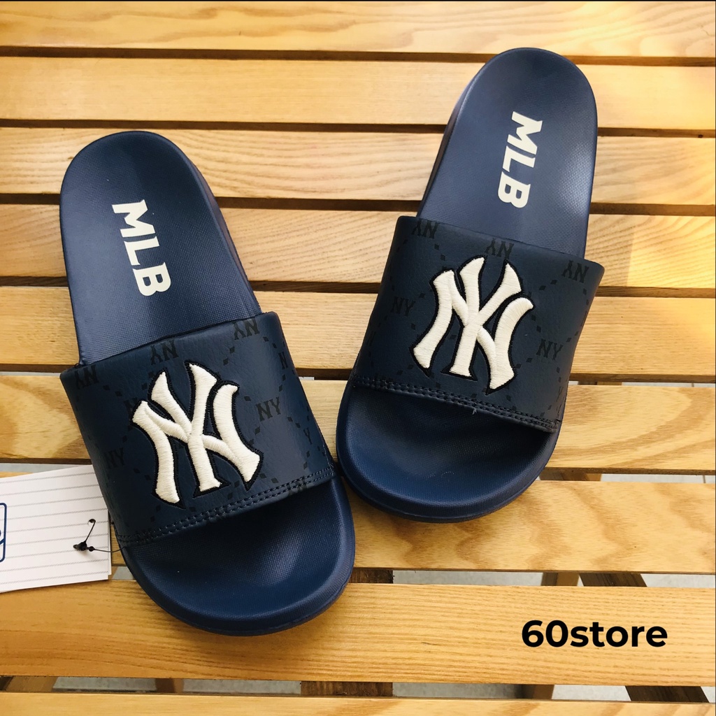 Dép MLB Thêu Chữ Nổi Sắc Nét Dép Quai Ngang Chữ NY Nam Nữ Thời Trang Unisex