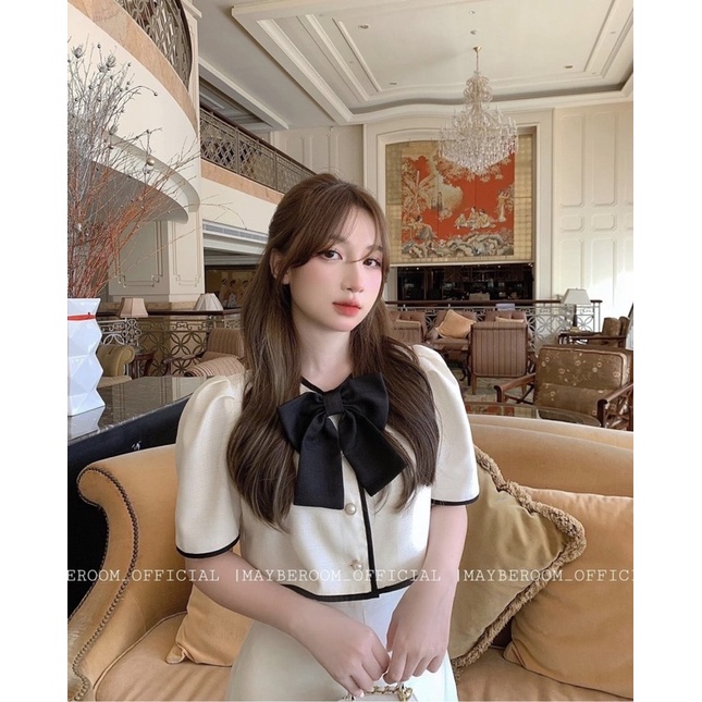 SET ÁO CỔ TIM PHỐI NƠ BẢN TO NGỰC + SHORT