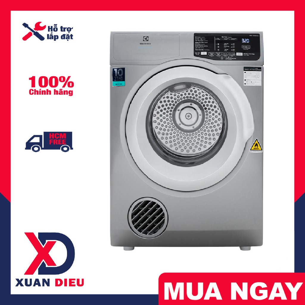 Máy sấy Electrolux 8 Kg EDV805JQSA - Sấy thông hơi, Úp ngược đặt trên máy giặt ,Sản xuất tại Thái Lan, Giao miễn phí HCM