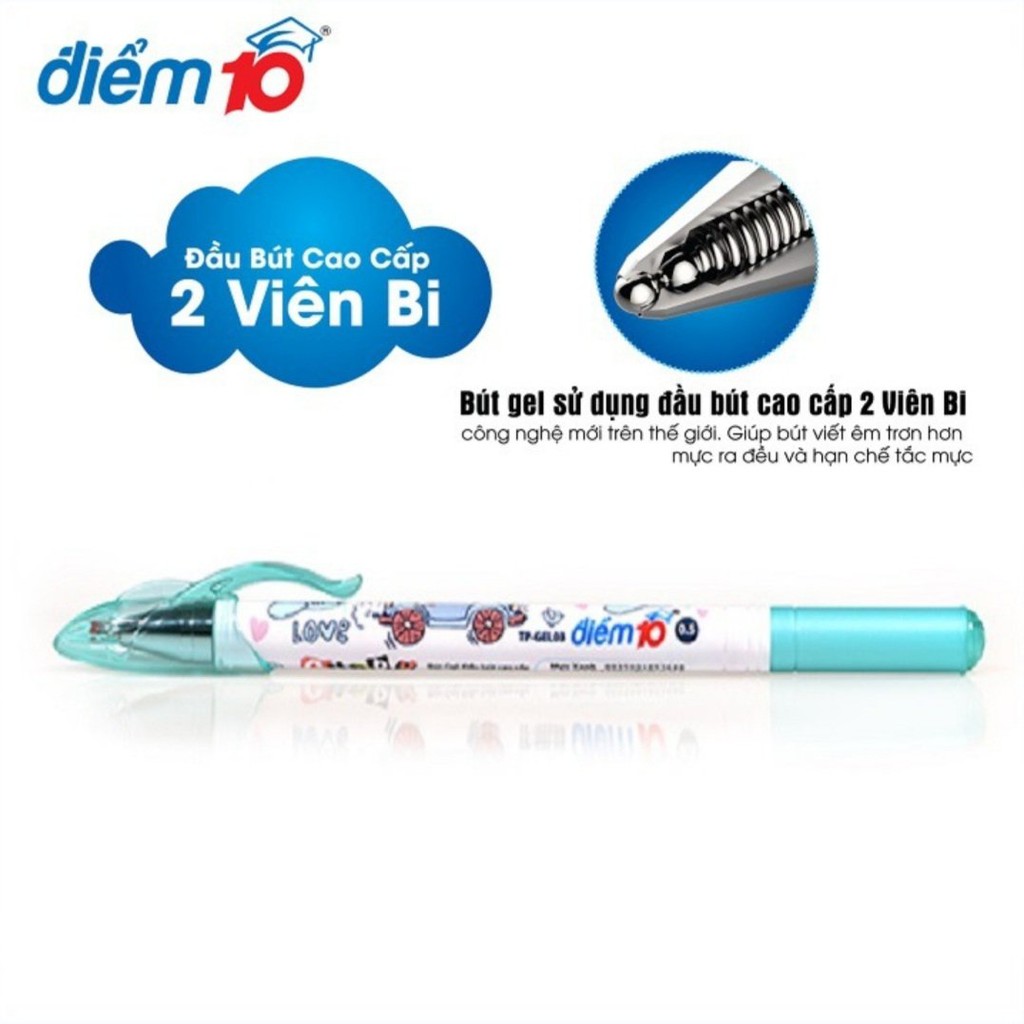Bút gel Điểm 10 TP-GEL03 , nét 0.5, 2 đầu bi, hàng chính hãng, có kiểm tra chất lượng, an toàn
