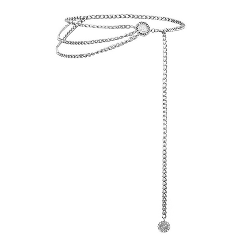 Thắt Lưng Dây Xích Kim Loại Phối Đồng Xu Cổ Điển Cho Nữ